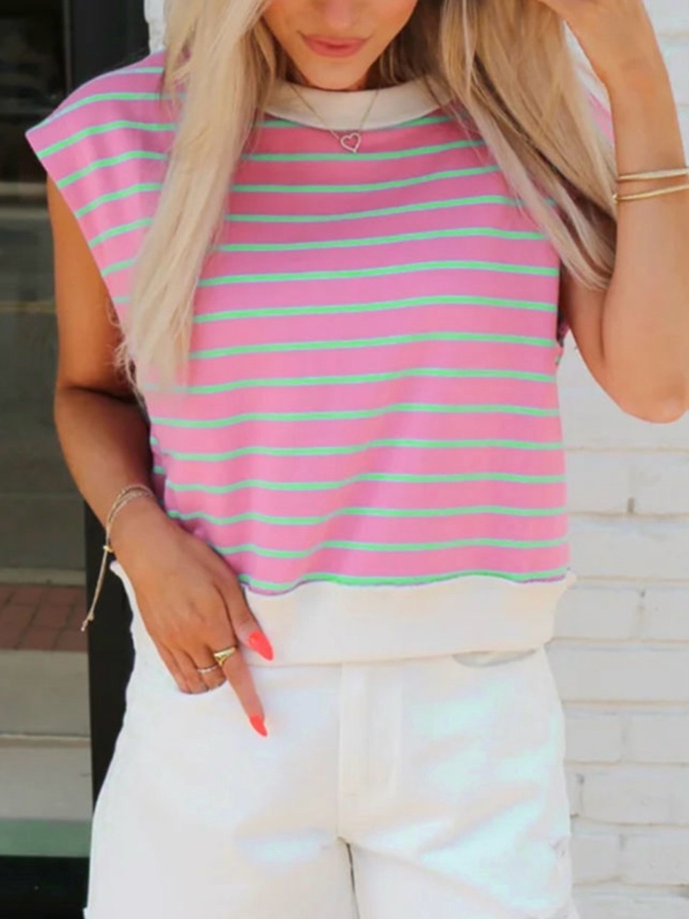 XoXo Sleeveless Pink & Mint Stripe Knit Top ✨
